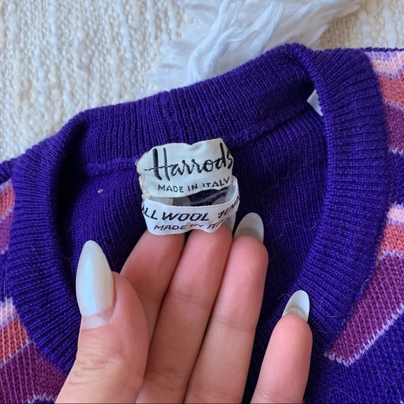 Vintage 70’s Wool Printed Sweater Harrods NWOT - Picture 2 of 5